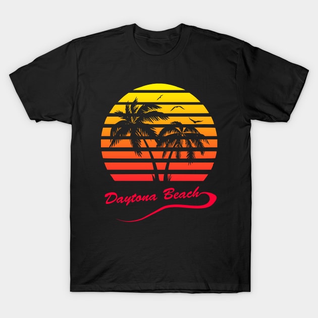 Daytona Beach 80s Sunset T-Shirt by Nerd_art